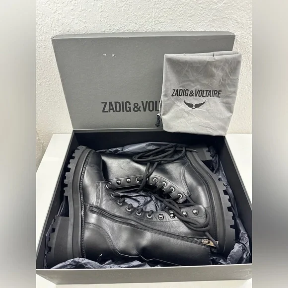 Zadig & Voltaire Women's Ride Block Heel High Ankle Boots size 39 (US 8) Black - Picture 7 of 14